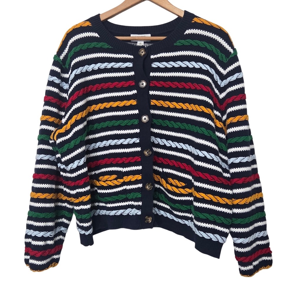 La Ligne Multi Color Striped Raised Cable Knit Cardigan Sweater 1X Coogi Style